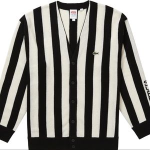 Supreme LACOSTE Stripe Cardigan Black and White